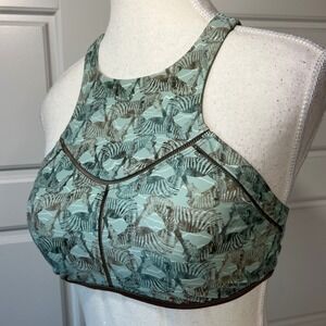 Prana Zebra Print‎ High Neck Tie Back Sports Bra Activewear Top Size Small